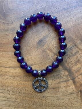 LORI BONN Amethyst Bracelet with Sterling Silver Peace Sign